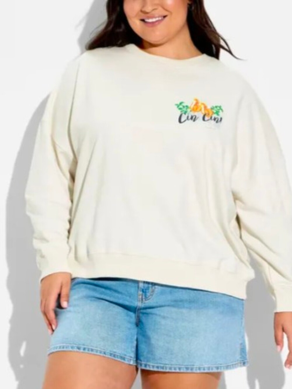 Women's Cream Crewneck Sweatshirt with Floral Accent
